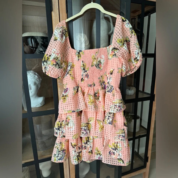Buddy Love Mini Dress Irish Rose peach sweetheart short sleeve tiered ruffles - Picture 4 of 11